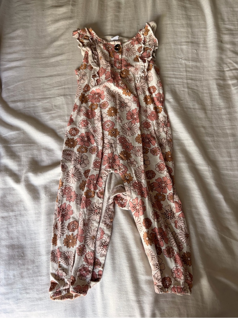 Girls Floral Ruffle One-Piece Romper in Pink and Brown